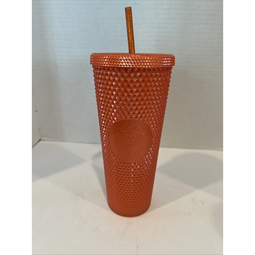 NEW Starbucks Orange Iridescent Sparkle‎ Studded Cup Tumbler 24 oz
